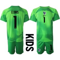 Frankrike Hugo Lloris #1 Keeper Fotballklær Bortedraktsett Barn VM 2022 Kortermet (+ korte bukser)